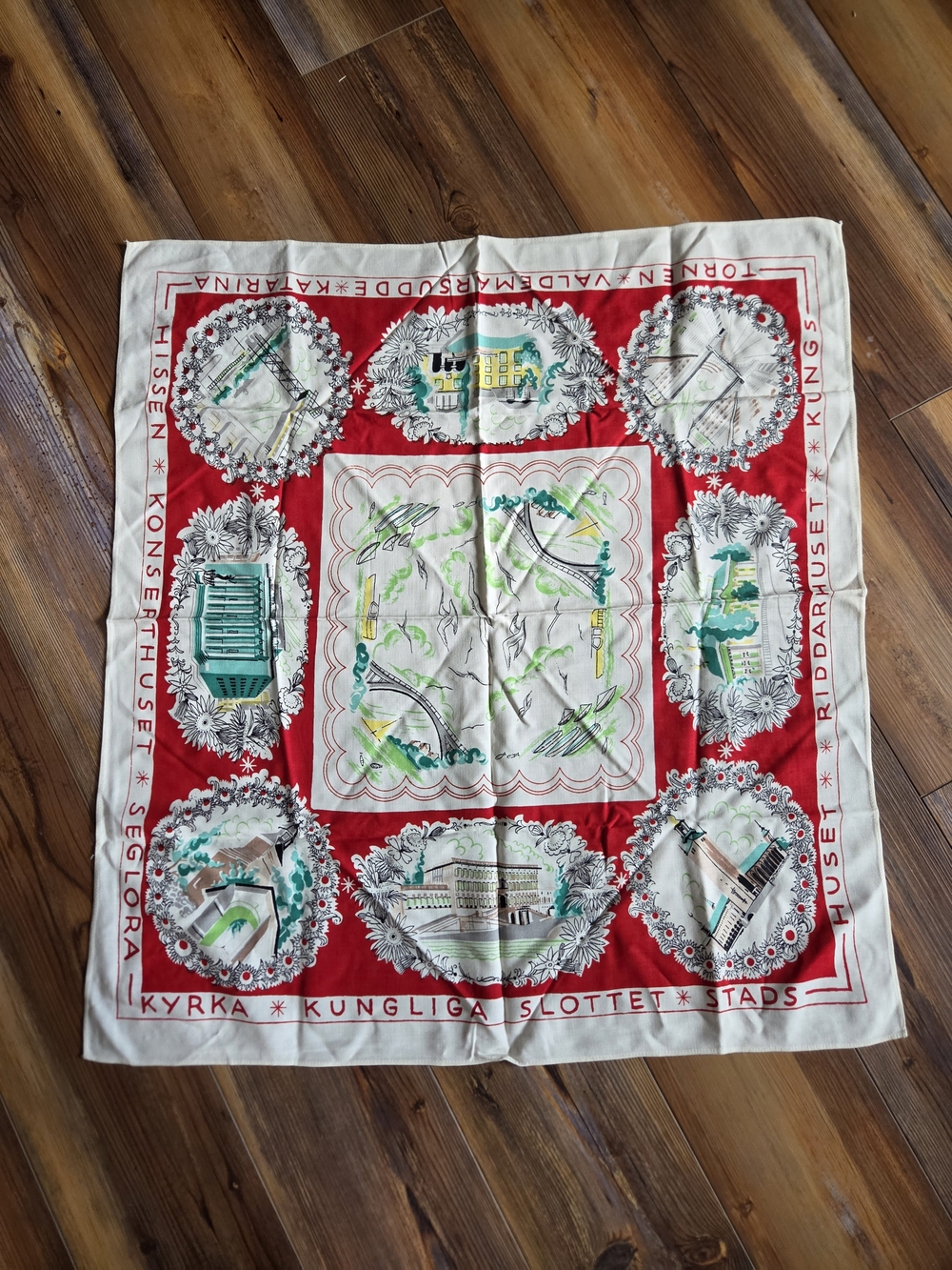Vintage Tabecloth, Various Buildings